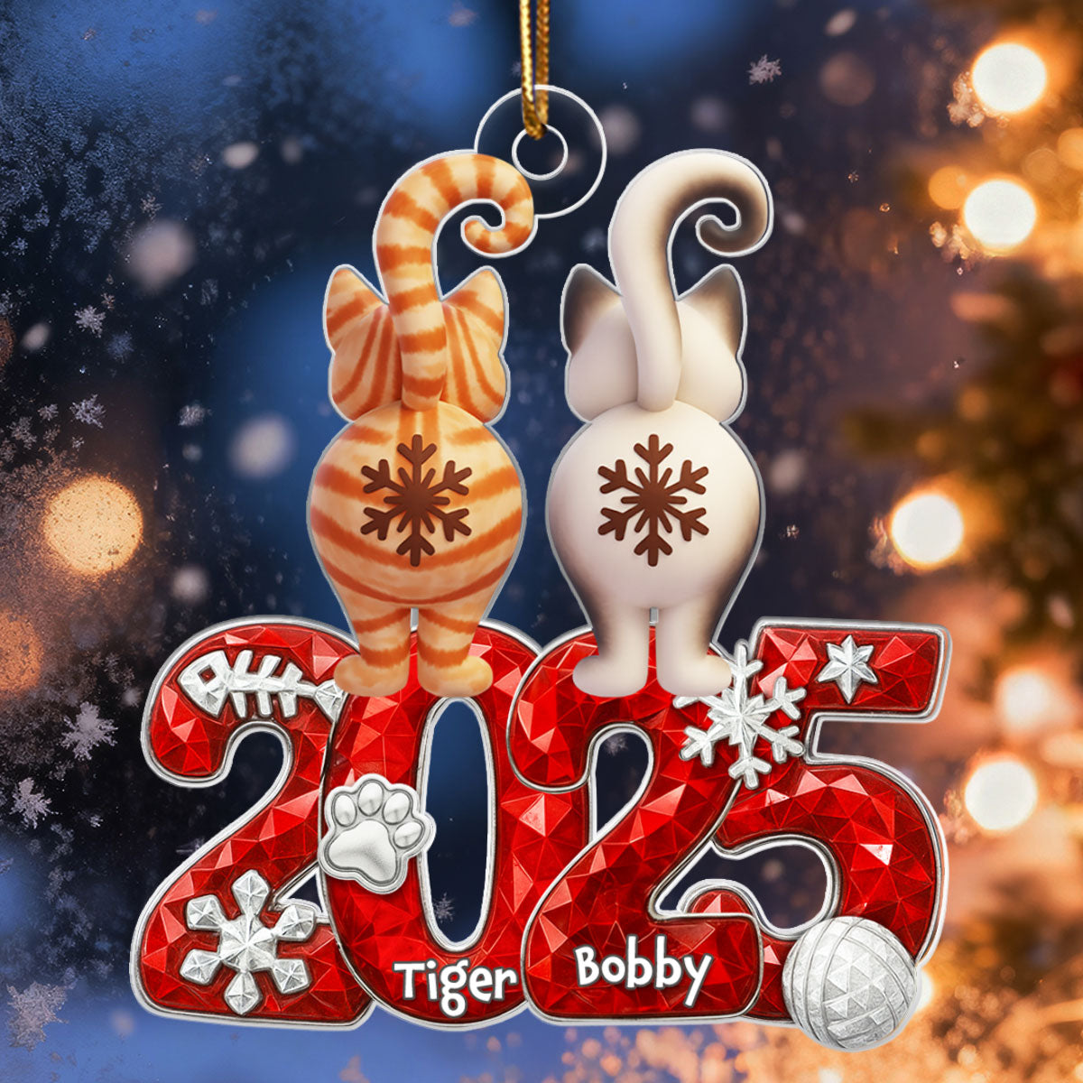 3D Crystal Effect Funny Cat Back View - Personalized Acrylic Ornament - Christmas Gift for Cat Lovers