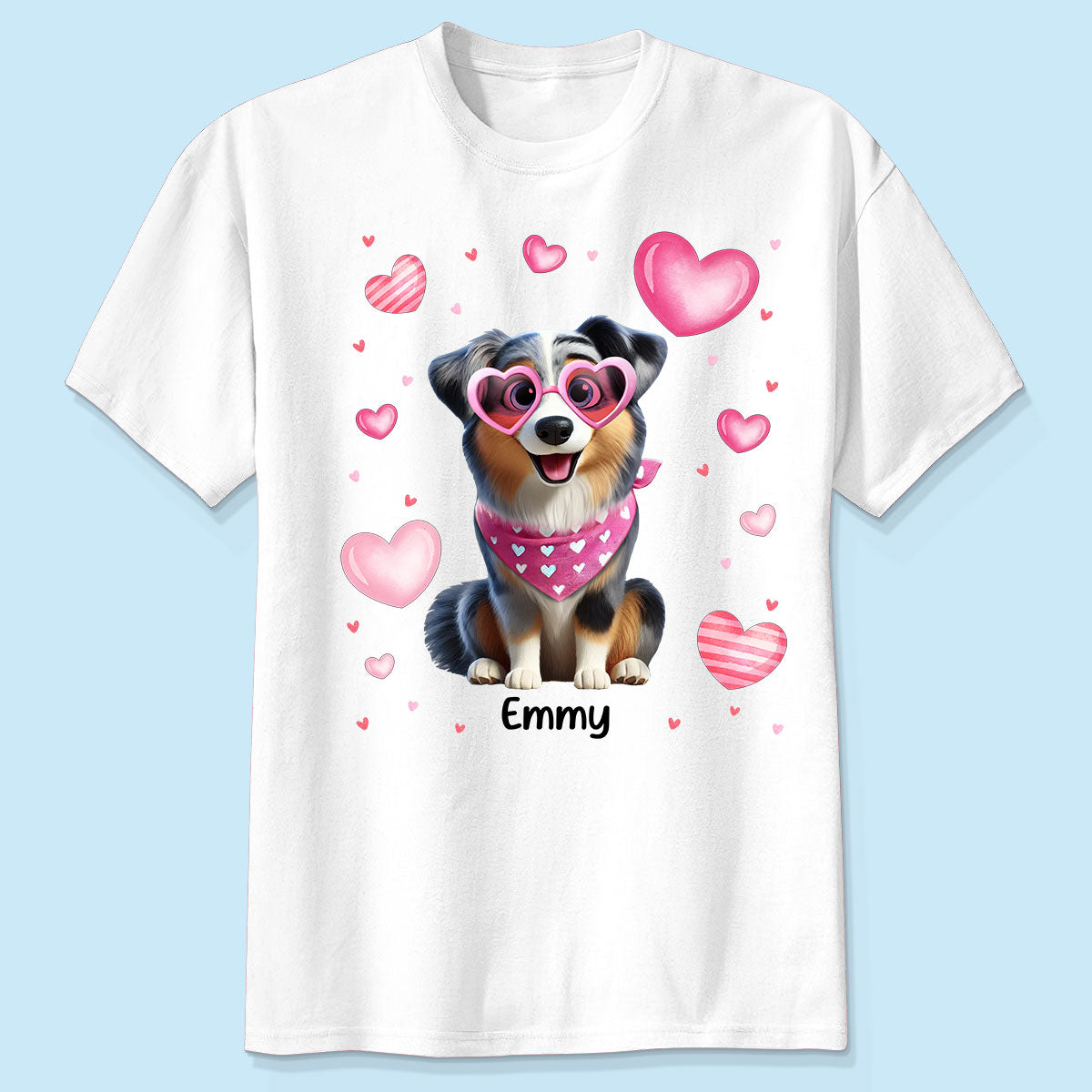 Personalized  Shirt For Dog Lovers, 3D Cute Dogs, Bow Coquette Red Pink Hearts