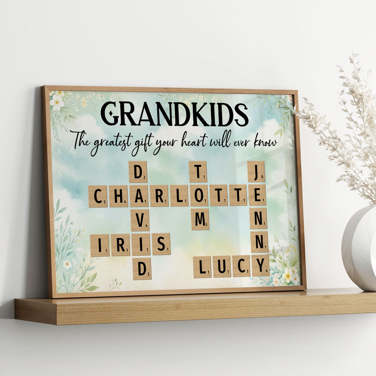 Floral Wooden Texture Grandkids Greatest Gift Crossword Puzzle Personalized Poster, Gift For Grandma