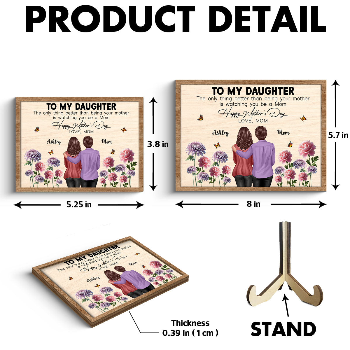 To My Daughter From Mom Happy Mother's Day Birth Flower Personalized 2-Layer Wooden Plaque, Gift For Daughter