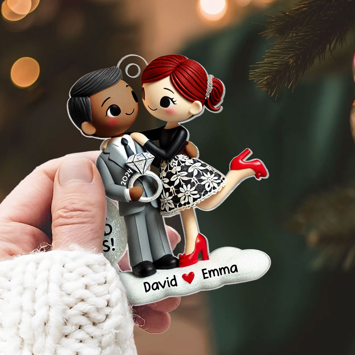 Engagement Ornament She Said Yes Personalized Couple's Engagement Christmas, 2D Flat Acrylic Ornament
