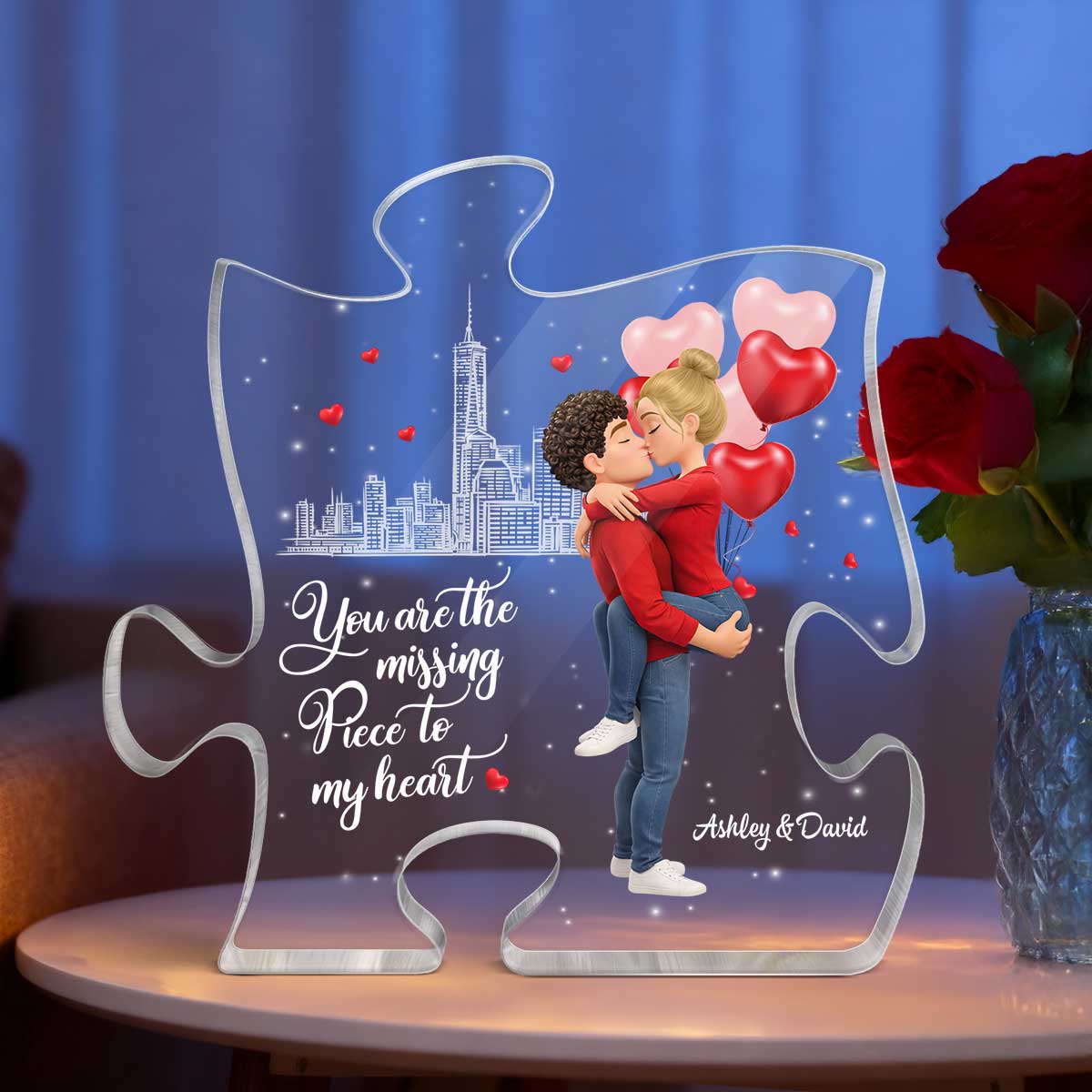 You Are The Missing Piece To My Heart - Personalized Acrylic Block Plaque - Anniversary, Valentine's Day Gift, Gift For Him, Gift For Her