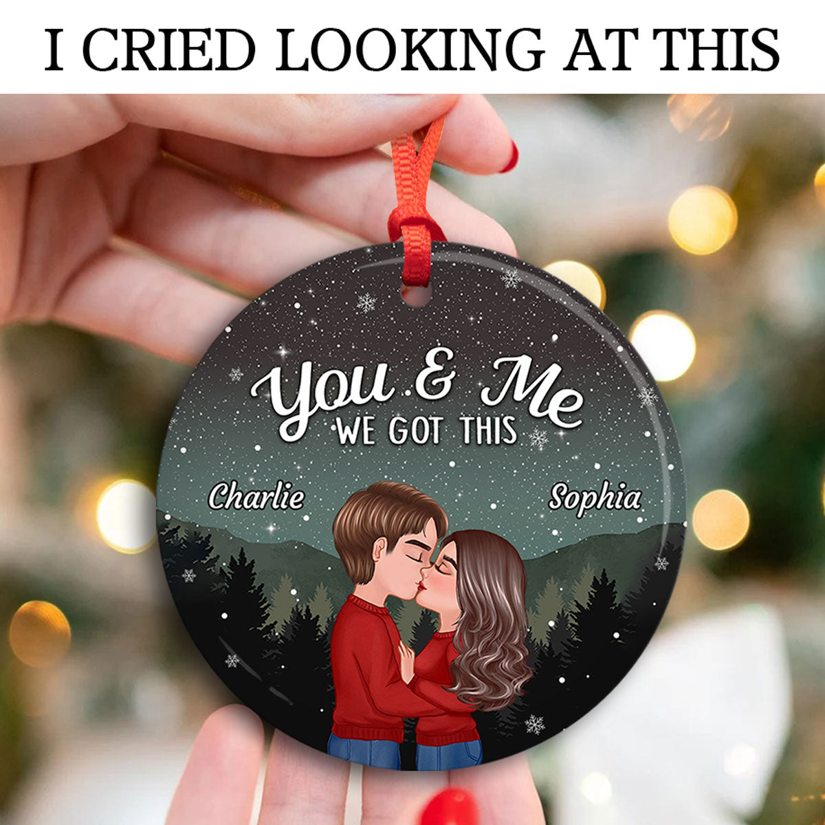 Couple Kissing Under Stars Sky Forest Personalized Circle Ornament