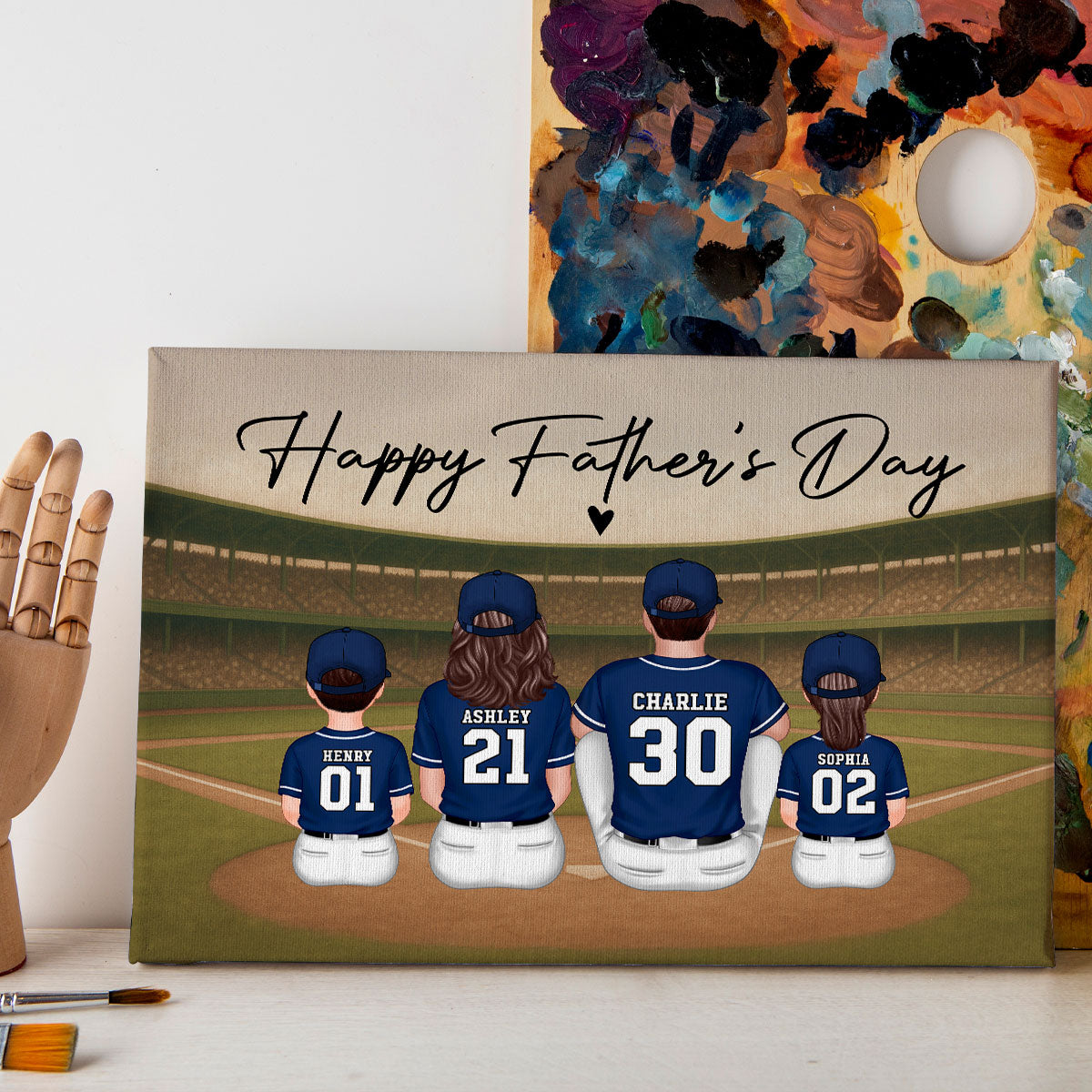 Retro Vintage Baseball Family Daddy's Dream Team Personalized Wrapped Canvas| Unique Father's Day Gift For Dad