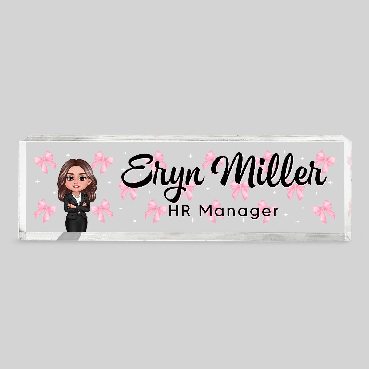 Coquette Woman Office Personalized Acrylic Desk Name Plate, Office Desk Decor, Gift For Colleagues, Coworkers, Boss