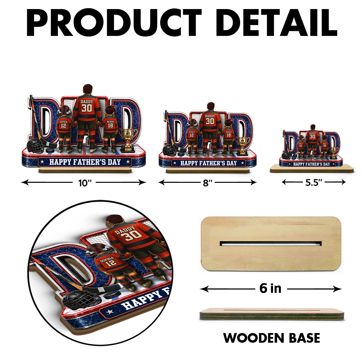 MVP Hockey Dad & Kids Together - Personalized 2-Layered Wooden Plaque - Father's Day Gift For Dad, Husband