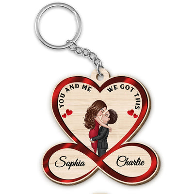 Infinity Heart Doll Couple Hugging Kissing You And Me We Got This Personalized Wooden Keychain