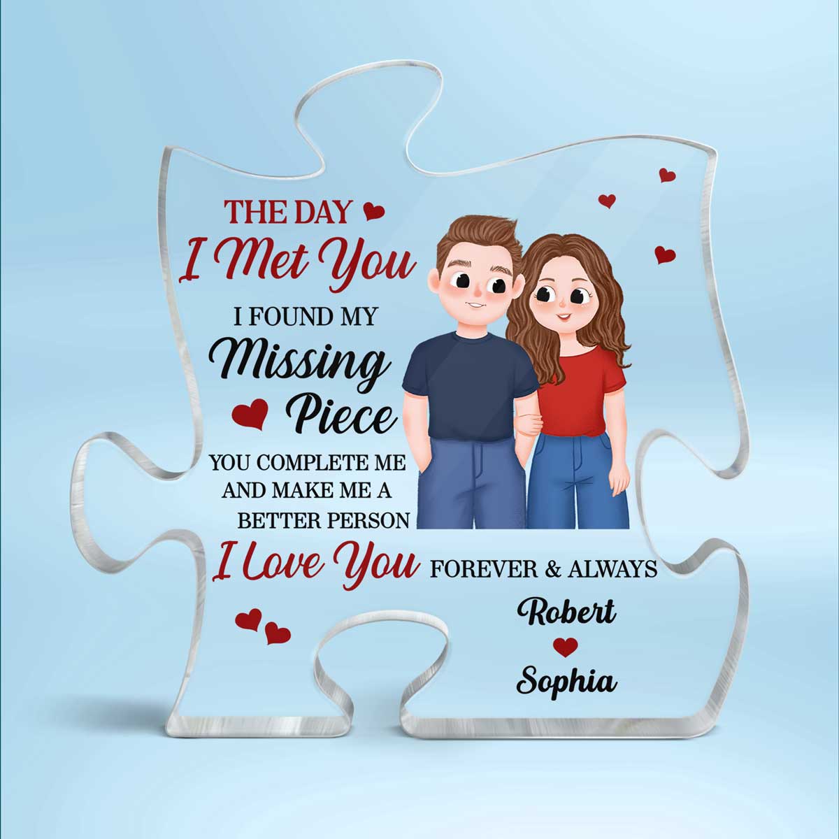 Cute Illustration Couple Found My Missing Piece Gift For Him For Her Personalized Puzzle Acrylic Plaque