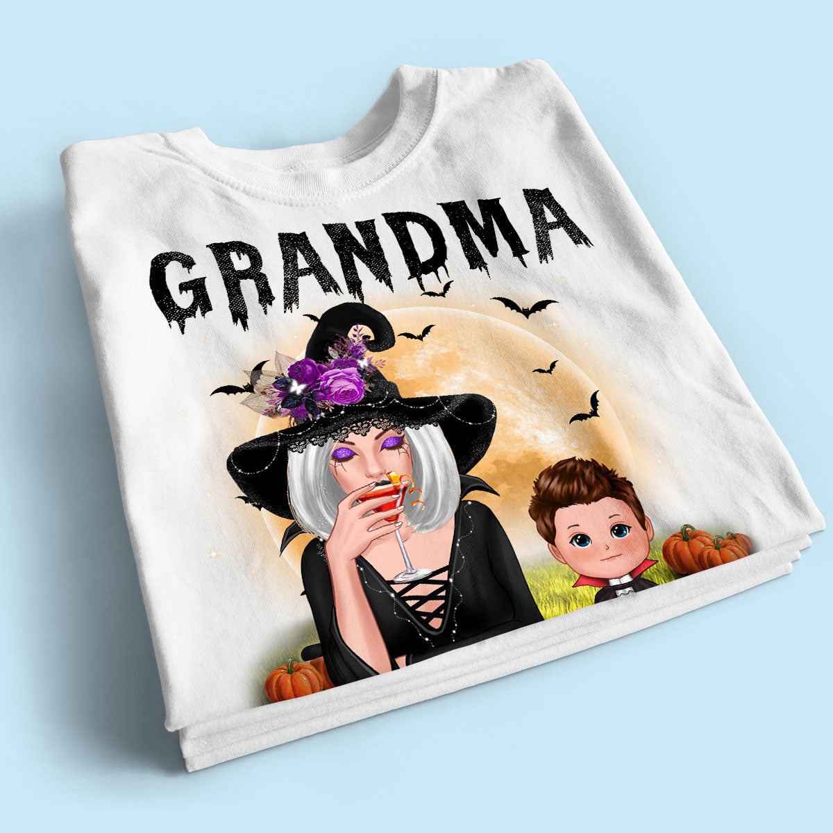 Grandma Mom Witch With GrandKids Halloween - Personalized Shirt
