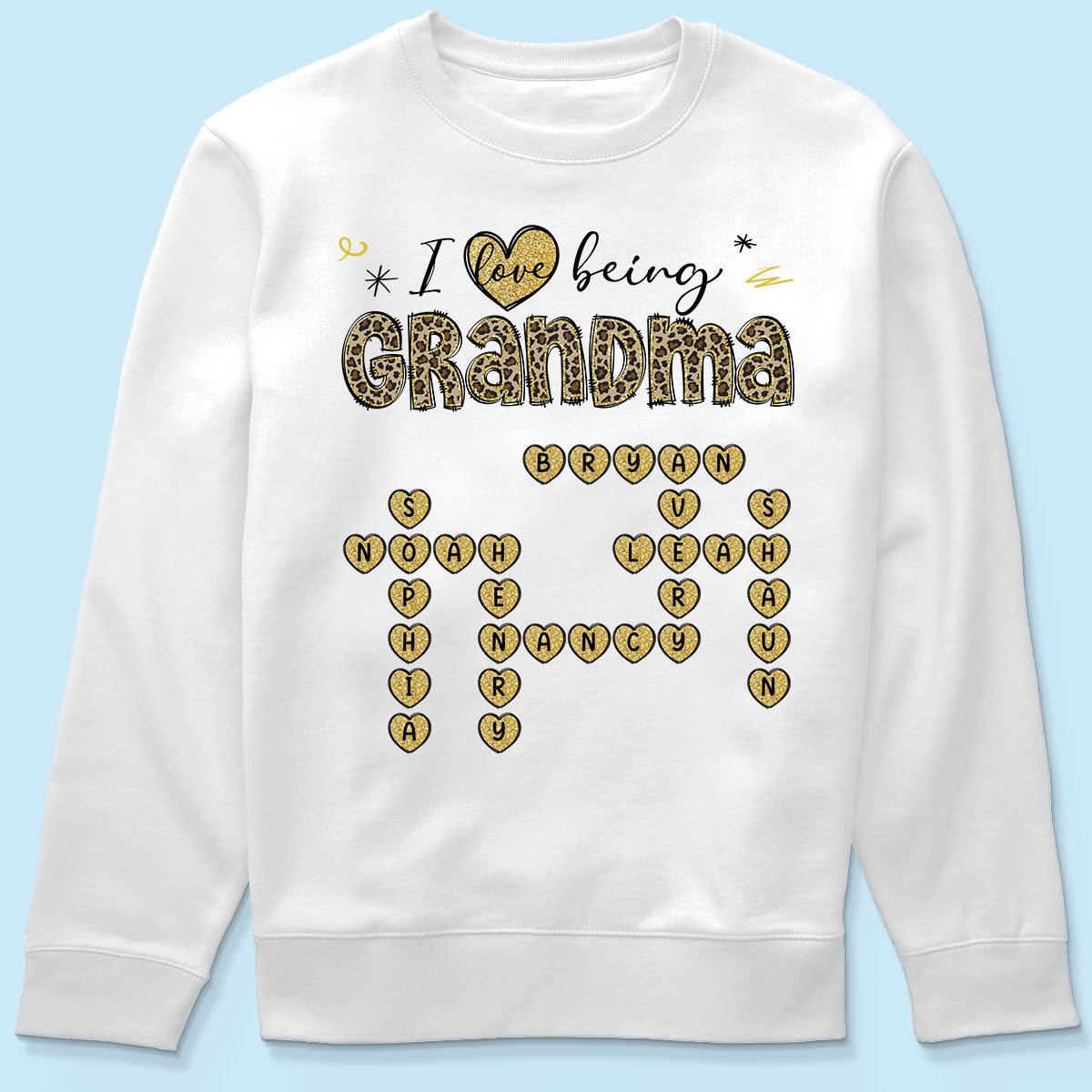 Loving Being A Grandma Leopard Heart Crossword Puzzle Personalized Shirt