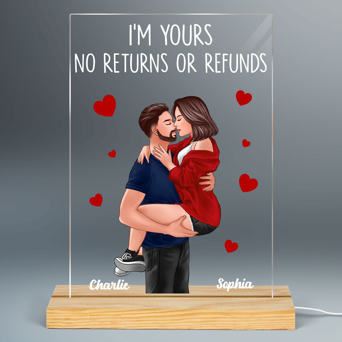 Couple Man Holding Woman Kissing Gift For Him For Her Personalized Acrylic Plaque Rectangle LED Night Light