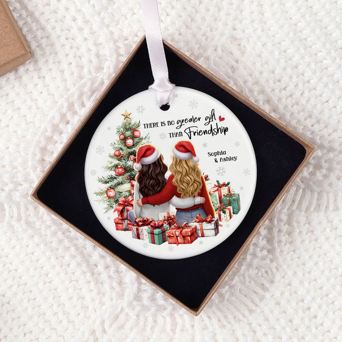 Personalized Christmas Ornament – Besties Sisters by the Tree with Festive Gifts and Holiday Cheer