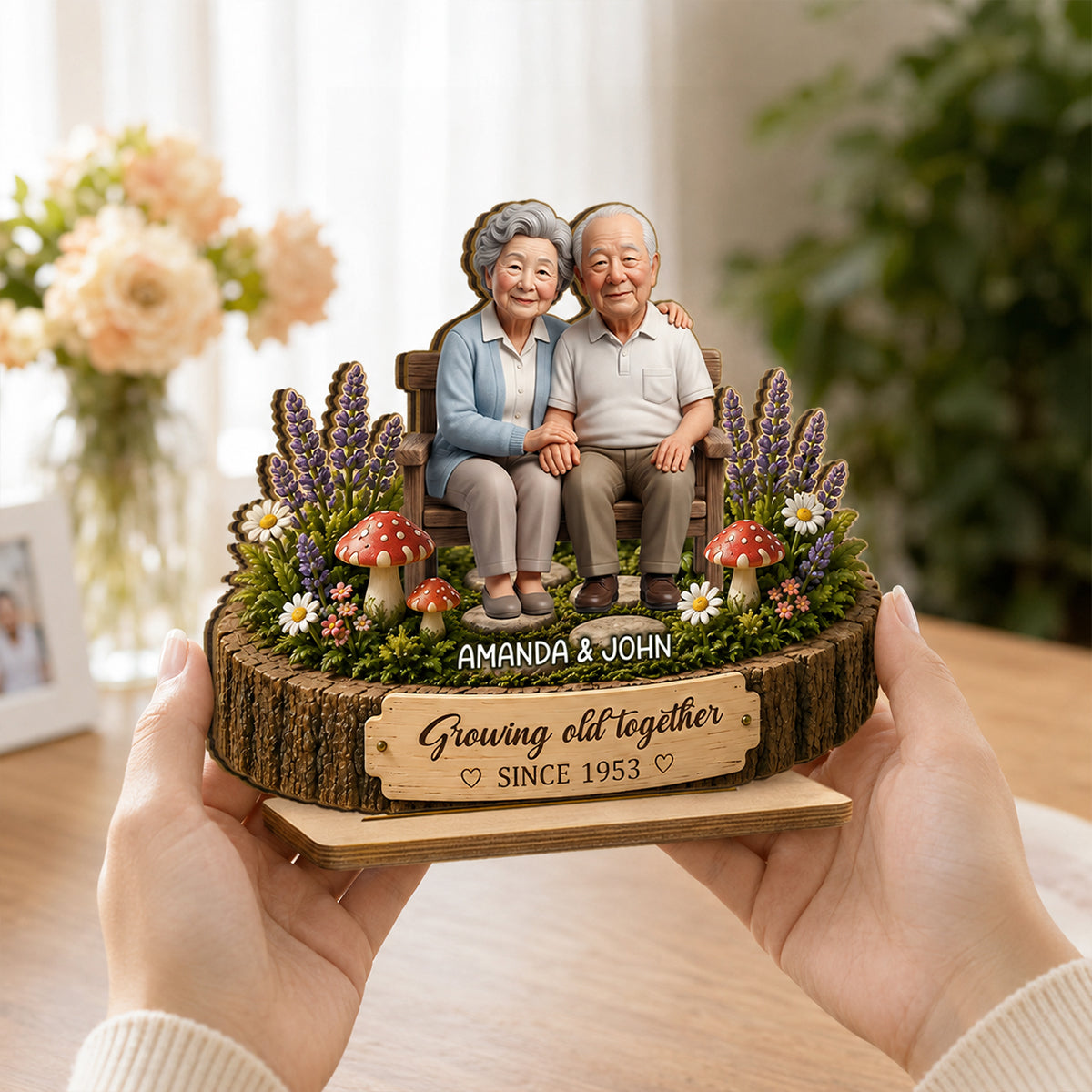 Custom Photo Couple Sitting - Personalized 2-Layered Wooden Plaque - Gift For Couple
