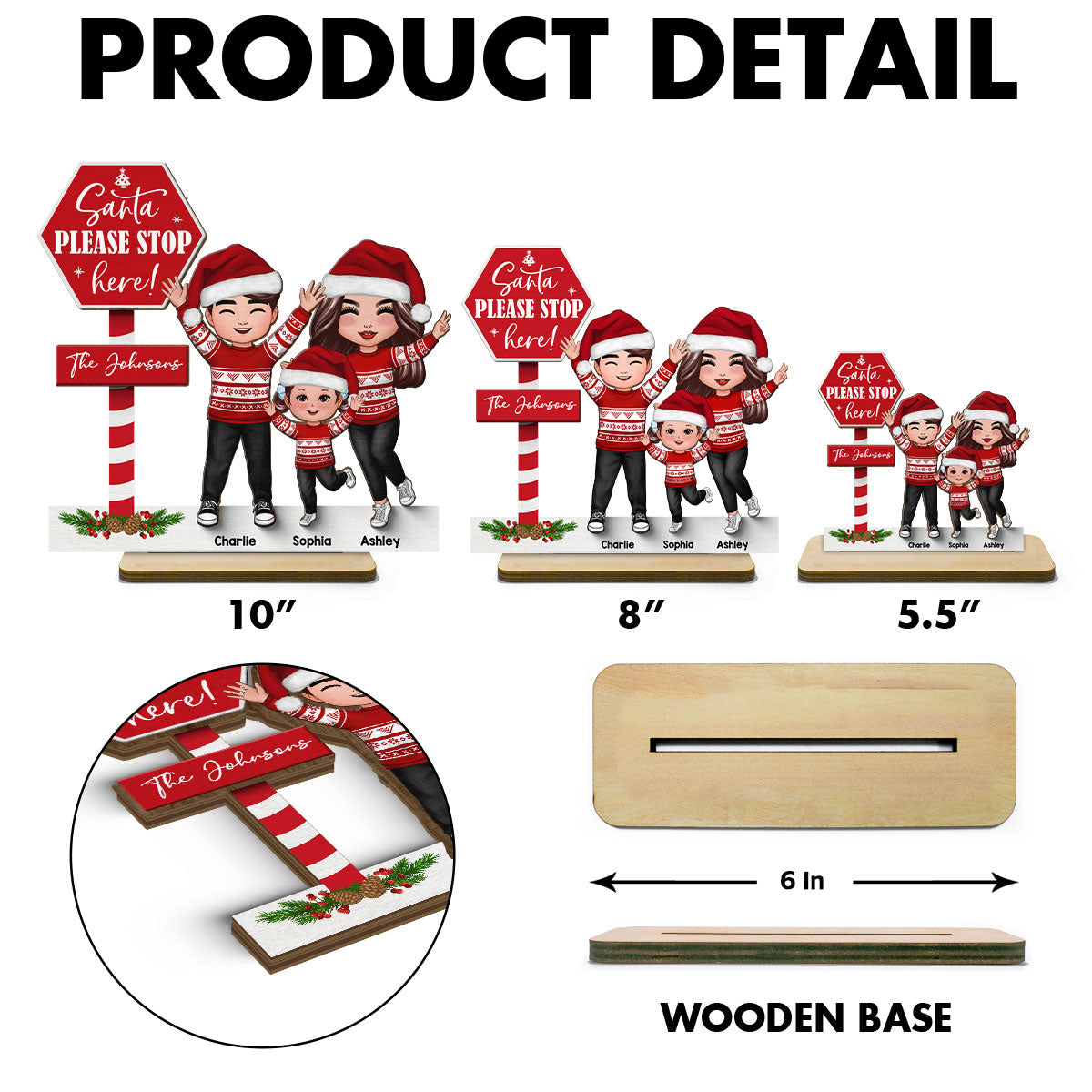 Santa Please Stop Here Family Christmas Decor Personalized 2-Layer Standing Wooden Plaque