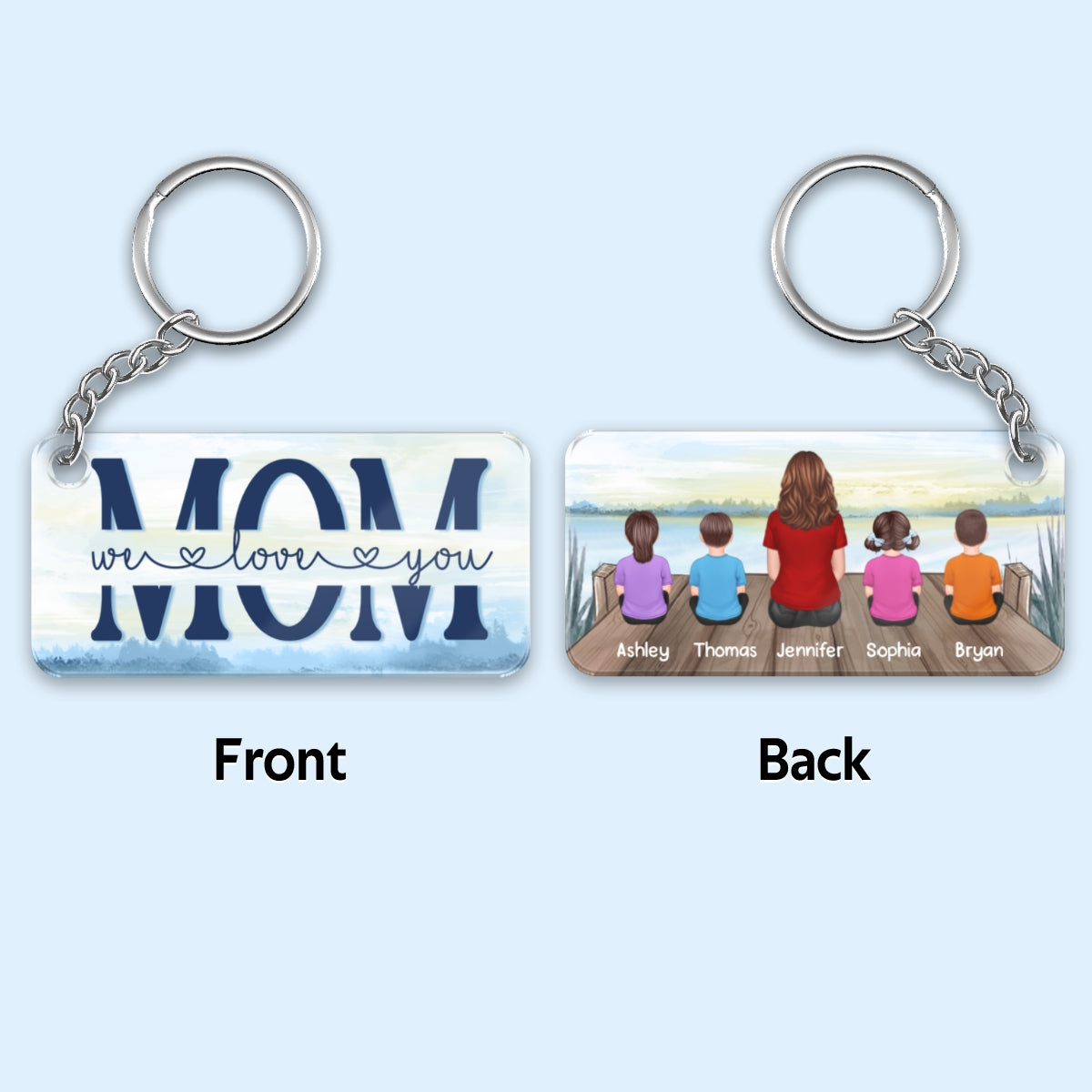 Mom And Kids Sitting Lake View Personalized Acrylic Keychain