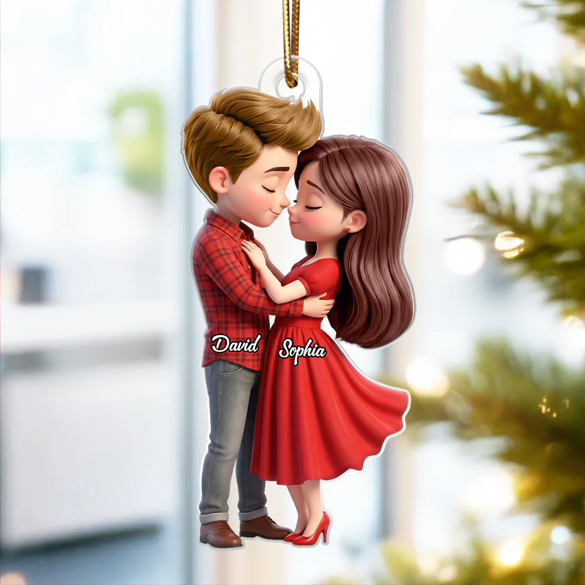 Romantic Love Couple - Personalized Acrylic Car Hanger - Sentimental Gift for him, for her