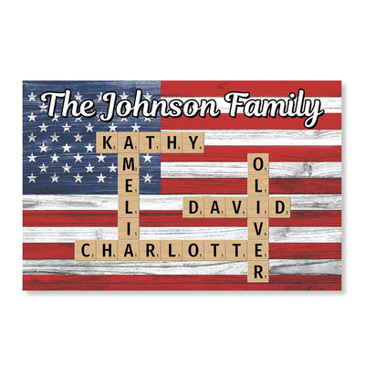 Nation Flag Theme Family Bond Crossword Puzzle Art Home Decor Personalized Poster