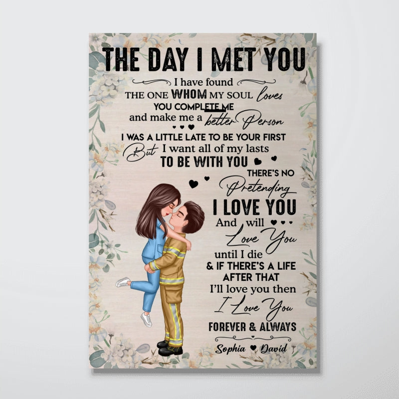 Couple Hugging Kissing Valentine‘s Day Gifts by Occupation Gift For Her Gift For Him Firefighter, Nurse, Police Officer Personalized Vertical Poster