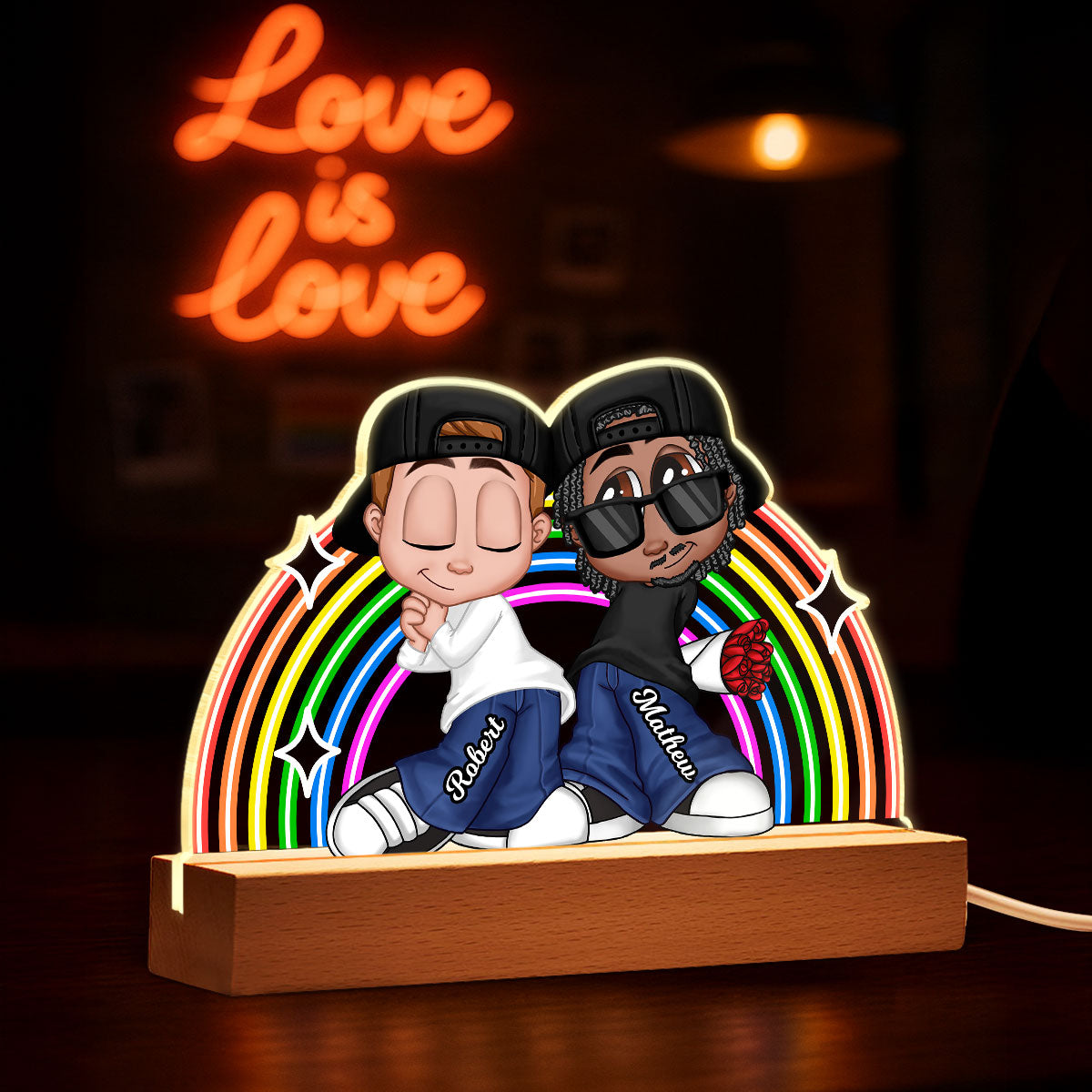 LGBT Couple Y2K Rainbow Personalized Acrylic LED Night Light