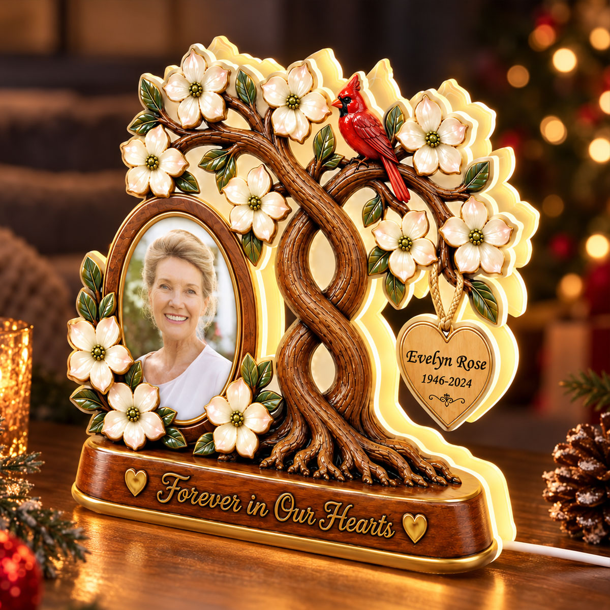 Custom Memorial Photo Family Tree - Personalized Light Box - Heartfelt Sympathy Christmas Keepsake, Gift for Loved Ones