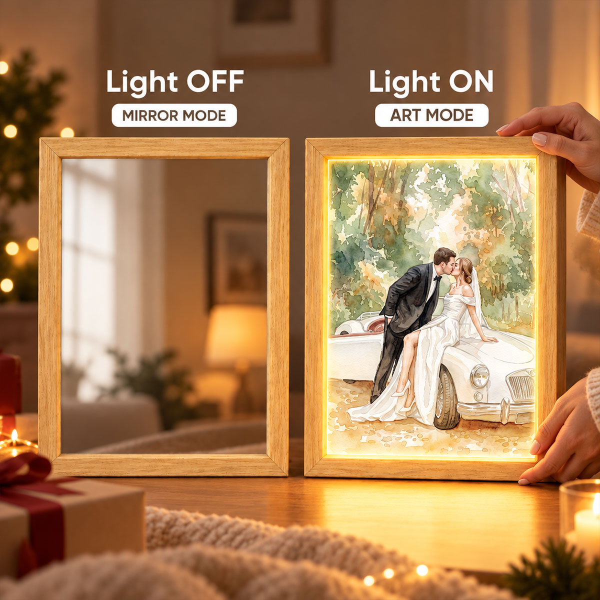 Custom Couple Photo Art - Personalized Mirror Light Box - Heartfelt Christmas Gift for Her, for Him, Anniversary Gift for Couple
