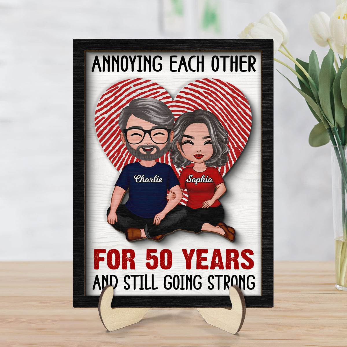 Annnoying Each Other Couple Personalized 2-Layer Wooden Plaque