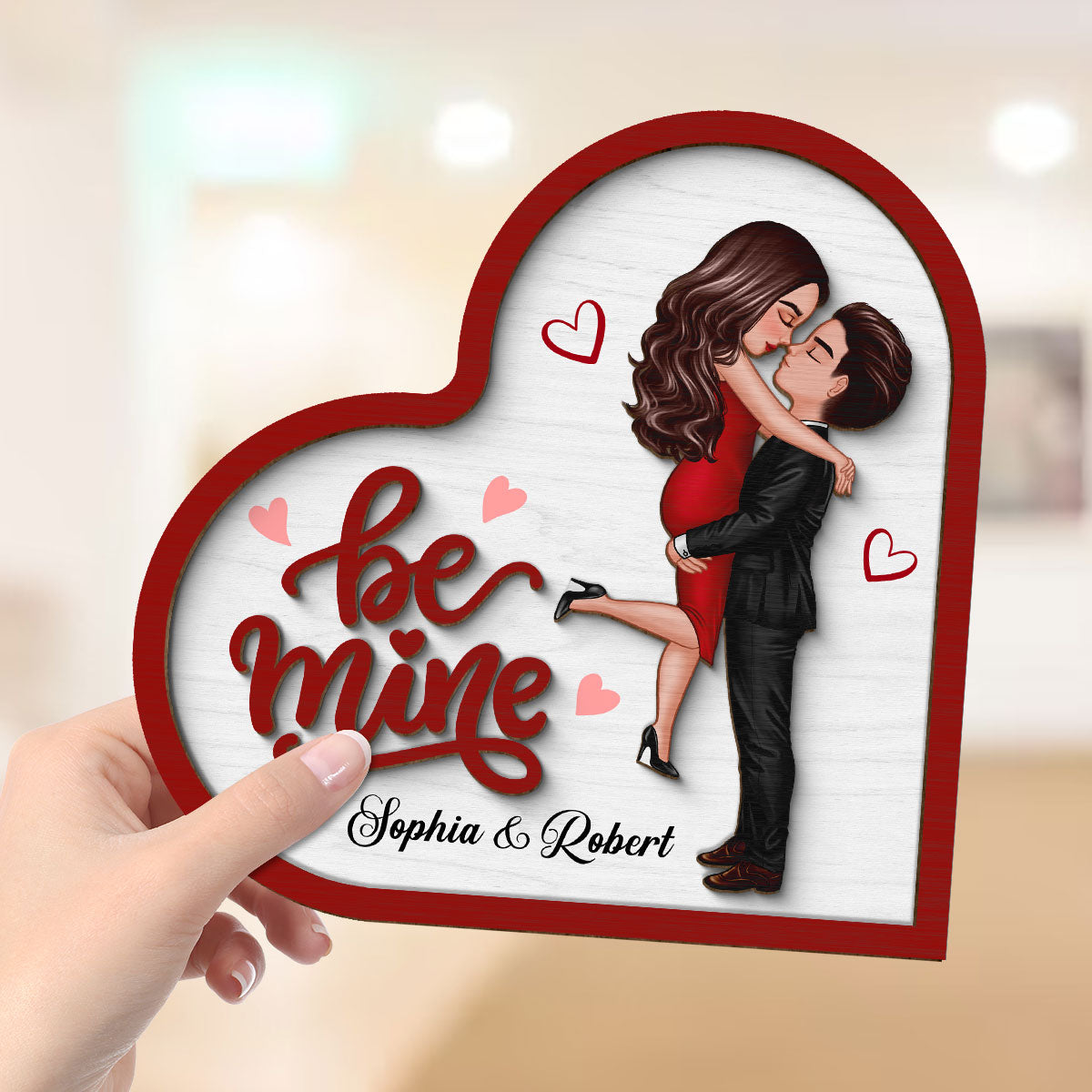 Be Mine Couple Hugging Kissing Valentine‘s Day Gift For Her Personalized 2-Layer Wooden Plaque