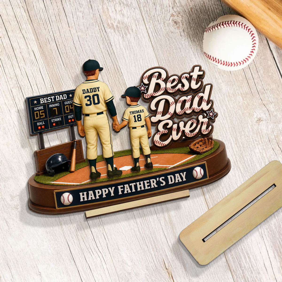 Best Baseball Dad Ever We Caught The Best Dad - Personalized 2-Layered Wooden Plaque - Father's Day Gift For Dad, Husband
