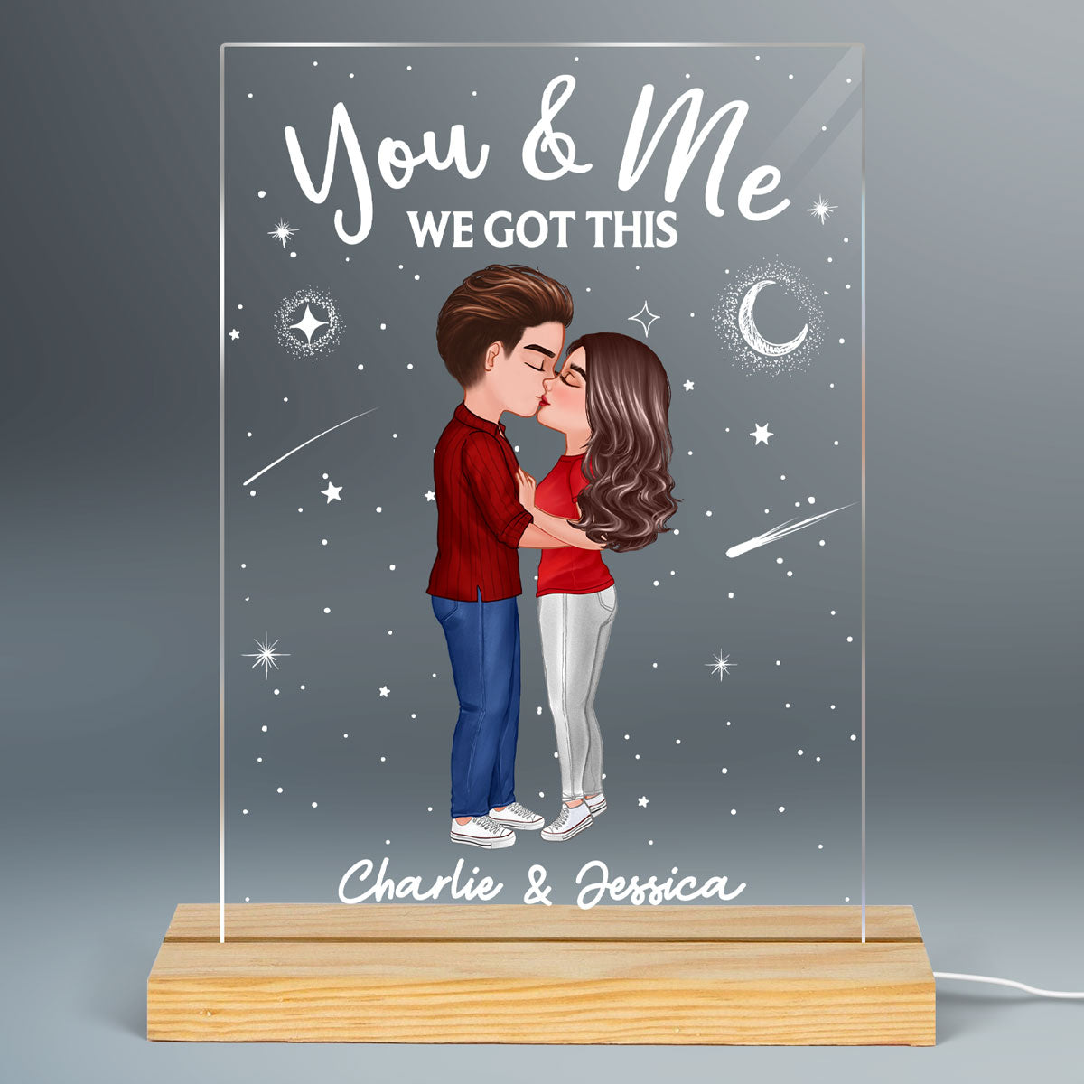 Doll Couple Kissing Personalized Rectangle Acrylic Plaque With LED Night Light - Valentine‘s Day Gift - Anniversary Gift For Her - Gift For Him