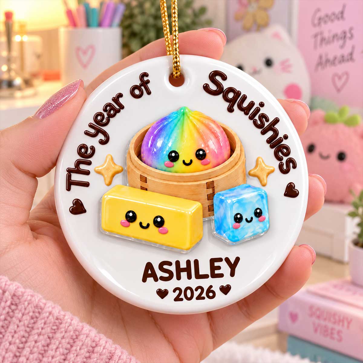 Cute Dumpling The Year Of Squishies - Personalized Ceramic Ornament With Acrylic Pieces - Christmas Gift, Keepsake For Kids, Teenagers, Daughter, Granddaughter, Son, Grandson