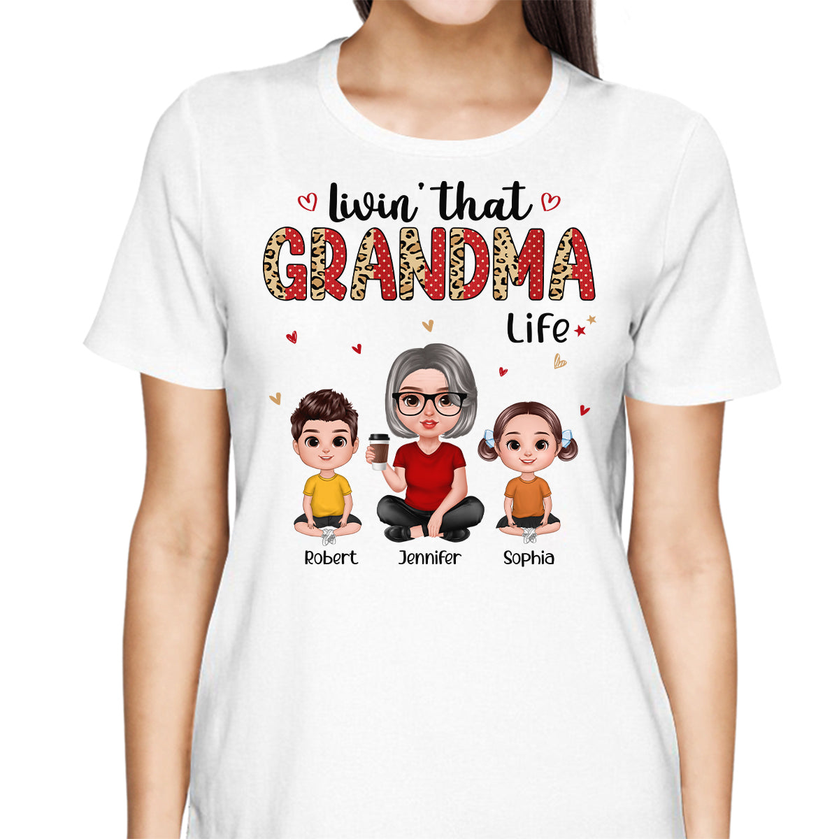 Leopard Polka Dot Realistic Grandma Grandkids Personalized Shirt