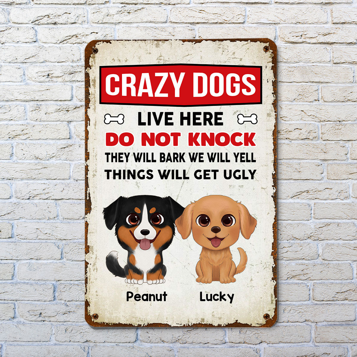 Watercolor Cute Dogs Crazy Dogs Live Here Personalized Metal Sign