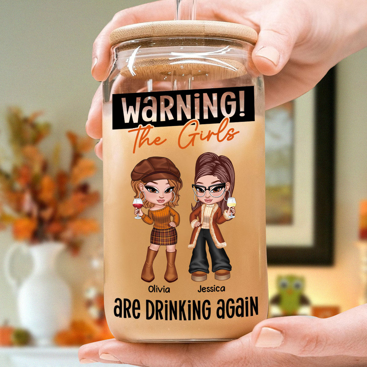 Warning The Girls Drinking Again Personalized Clear Glass Can, Y2K Style