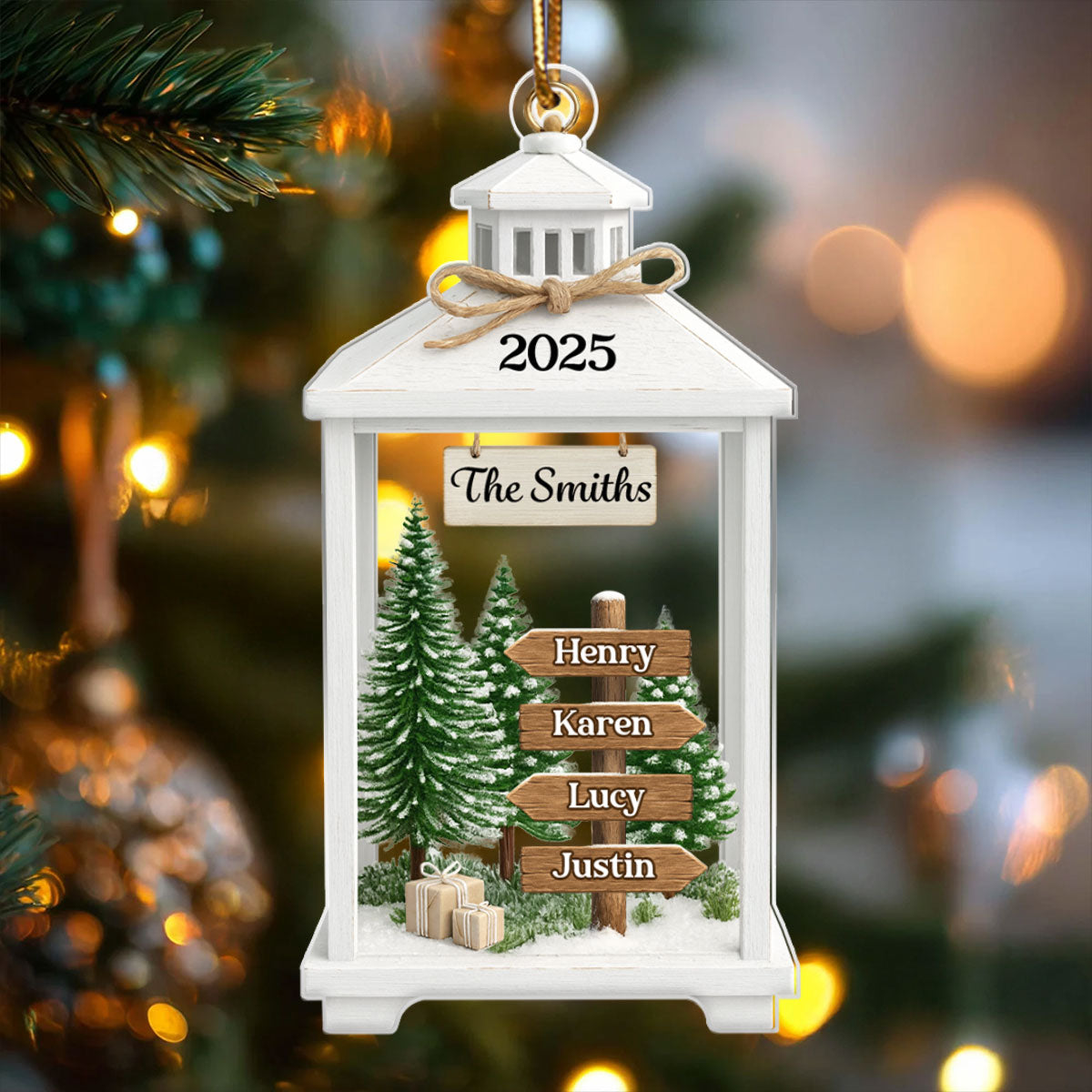 Family Sign Post Lantern - Personalized Acrylic Ornament - Christmas Gift for Family