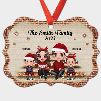 Family Sitting On Brick Personalized Christmas Ornament