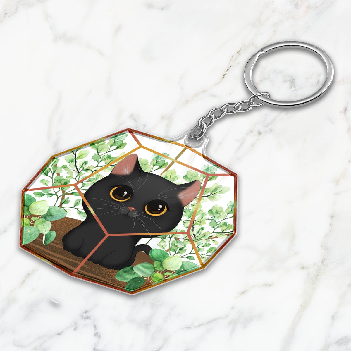 Watercolor Cute Cat In Terrarium Gift For Cat Lover Personalized Acrylic Keychain