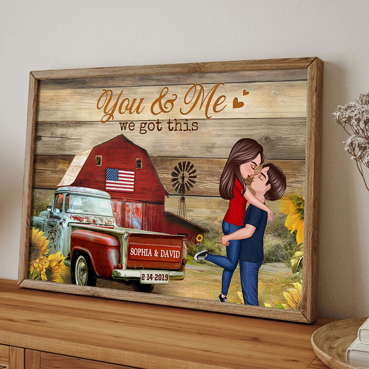 Couple Hugging Kissing Vintage Truck Farmhouse Personalized Poster, Anniversary  Gift For Him, Her, Husband, Wife