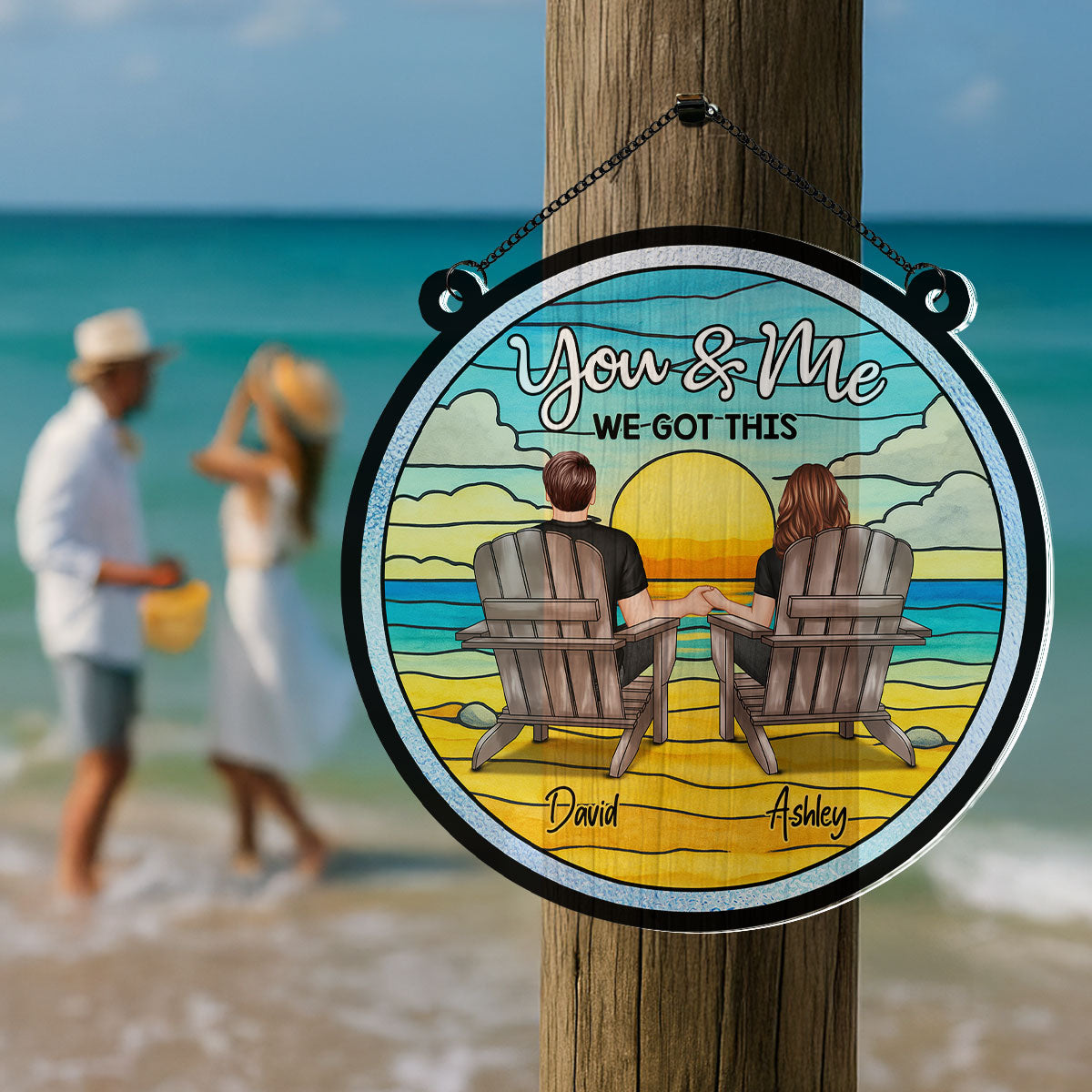 Summer Couple Beach Landscape Personalized Acrylic Suncatcher