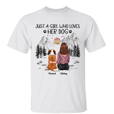 Just A Girl Loves Dogs Mountain Sketch Personalized Shirt