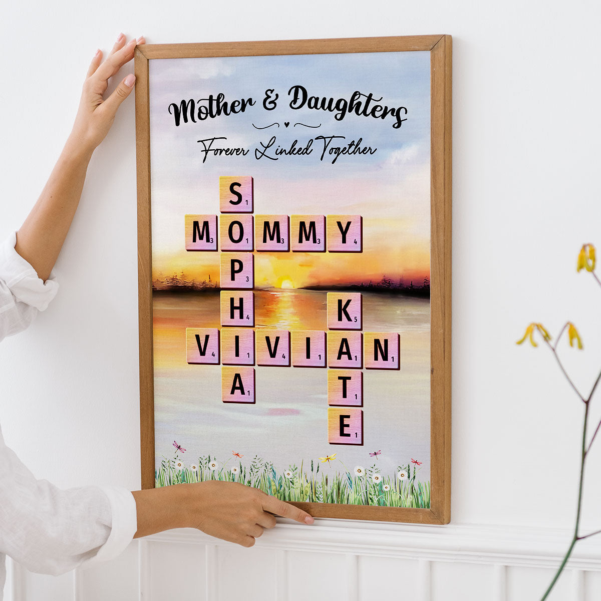 Mother Daughter Forever Linked Together Crossword Puzzle Art Personalized Poster