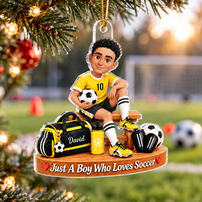 Just a Boy Who Loves Soccer - Personalized Acrylic Ornament - Christmas Gift for Son,Grandson