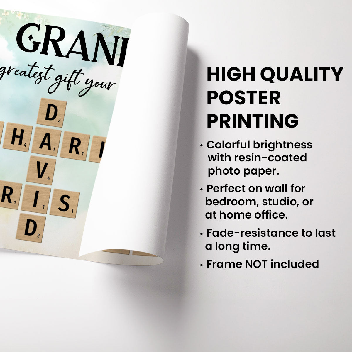 Floral Wooden Texture Grandkids Greatest Gift Crossword Puzzle Personalized Poster, Gift For Grandma