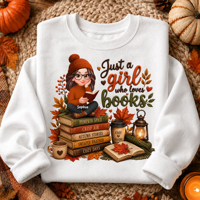 Cozy Autumn Girl Who Loves Books - Personalized Shirt - Fall Season Gift, Gift For Book Lovers