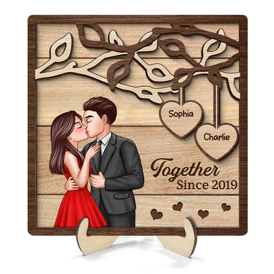 Couple Kissing Under Tree Elegant Couple Personalized 2-Layer Wooden Plaque