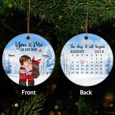 The Day It All Began Couple Kissing Anniversary Date Calendar Personalized Double Sided Circle Ornament