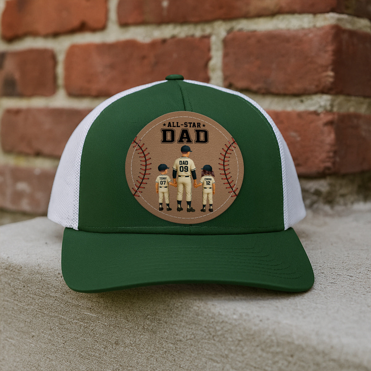 All-Star Dad Baseball Dad & Kids Personalized Leather Patch Hat