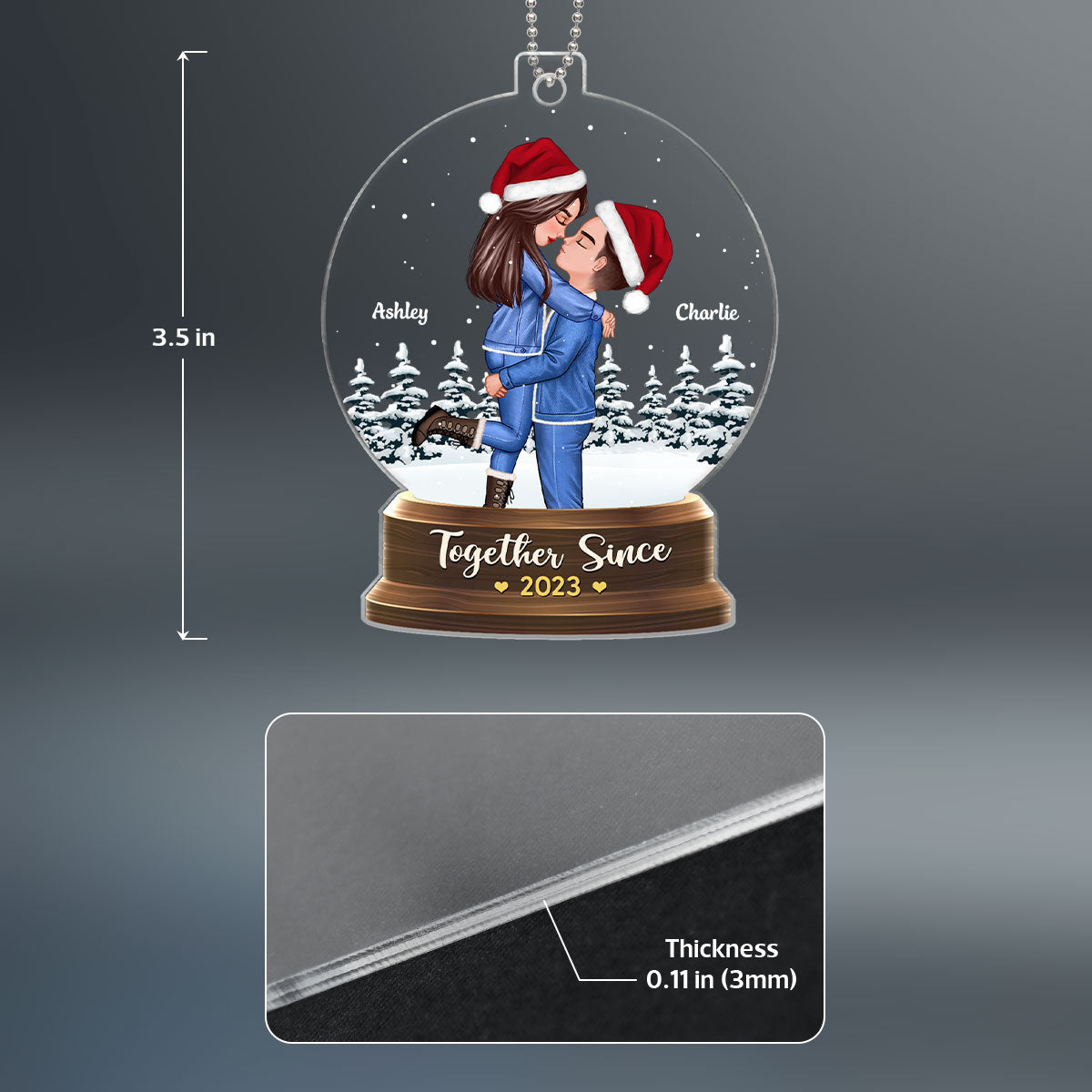 Couple Hugging In Christmas Night Snow Globe Personalized Acrylic Ornament