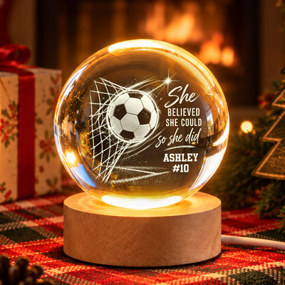 Proud Soccer Player Name And Number - Personalized Crystal Ball - Christmas Gift For Teenagers, Soccer Players, Soccer Lovers, Daughter, Granddaughter, Son, Grandson