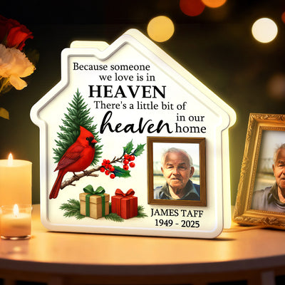 3D Effect Christmas Cardinal Family Memorial Because Someone We Love Is In Heaven - Personalized Light Box