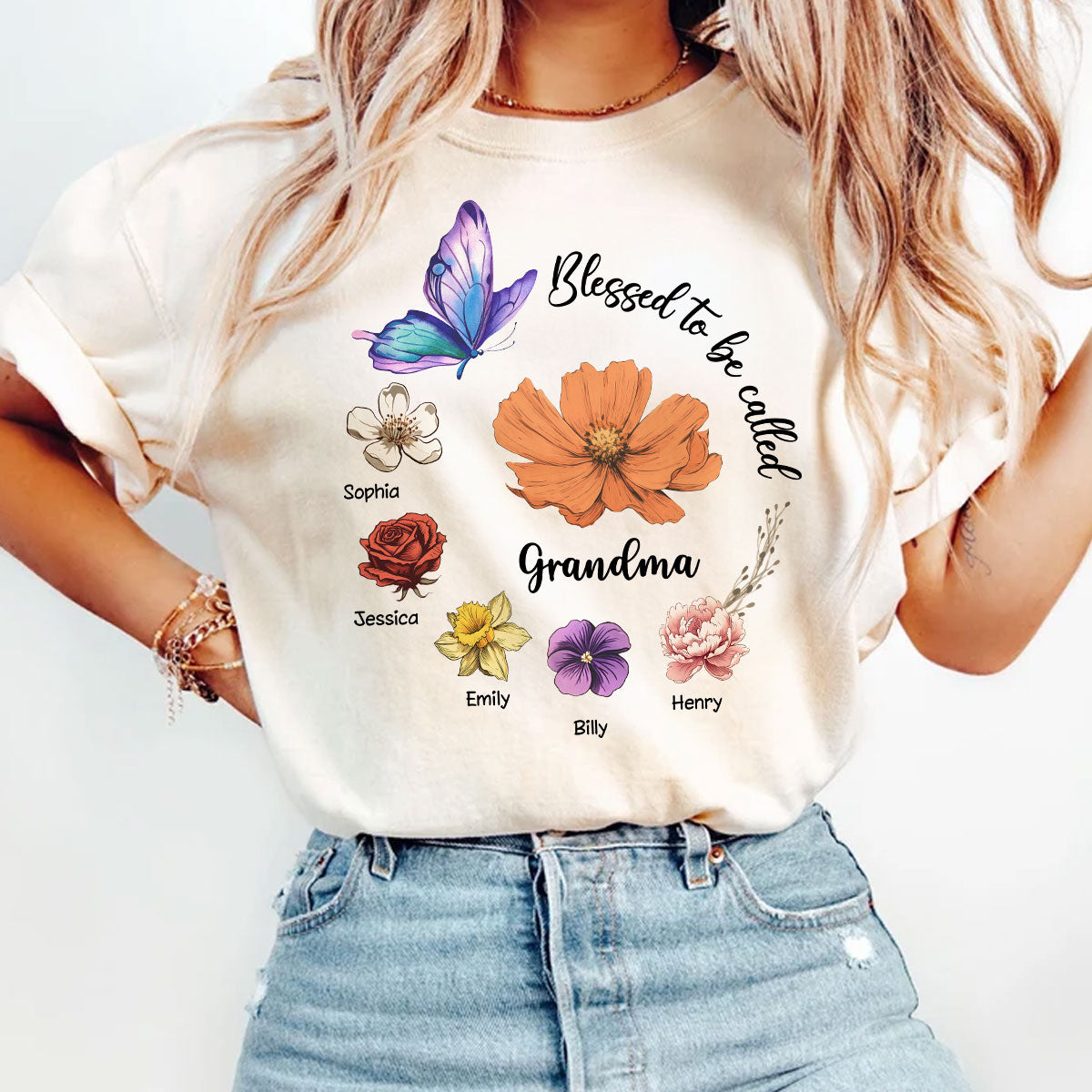 Blessed To Be Called Mom Grandma Circle Birth Month Flowers Personalized Shirt, Gift for Moms, for Grandmas